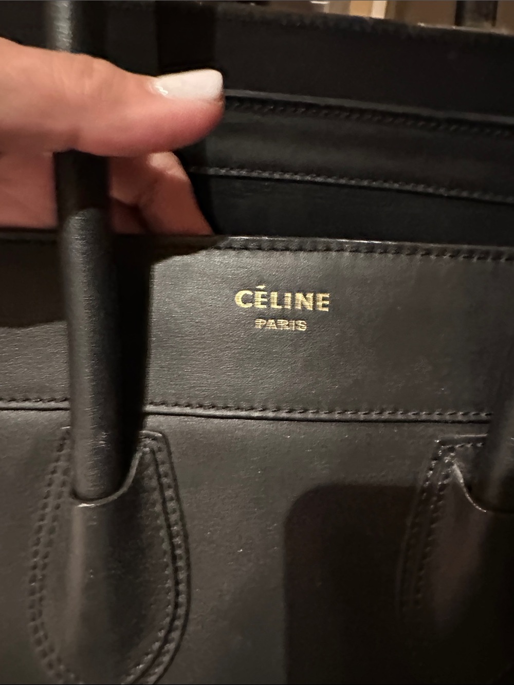 Classic Black  Leather Tote Bag - Women's Everyday Carry - Picture 6 of 10